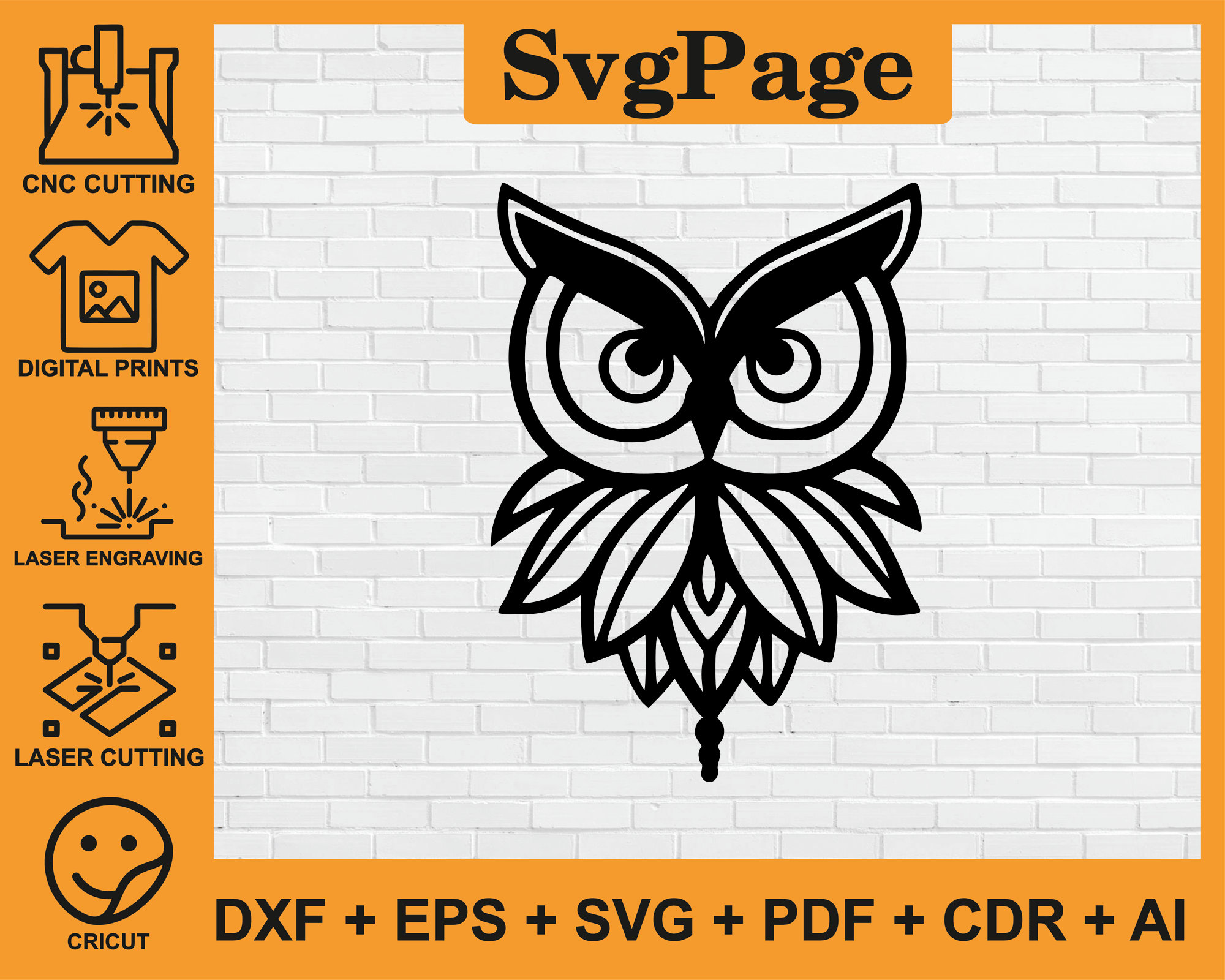 Owl Line Art dxf Animal svg laser cut png files wall art sticker glowforge silhouette template cnc c