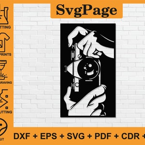Foto fotograaf fotograaf lasergesneden svg dxf-bestanden muur kunst sticker glowforge silhouet sjabloon cnc snijden digitale instant download