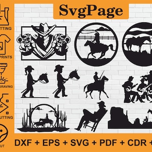 Cowboy Pferd Laser geschnitten svg dxf png Dateien Wandkunst Aufkleber Glühlampe Silhouette Vorlage Cnc Fräser digital sofort download