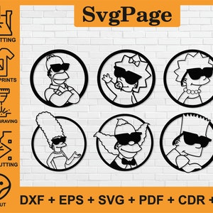 Die Simpsons Homer Bart Marge Lisa SVG Laser cut Dateien Wand Kunst Aufkleber Glühlampe Silhouette Vorlage Cnc schneiden Digital Sofort Download