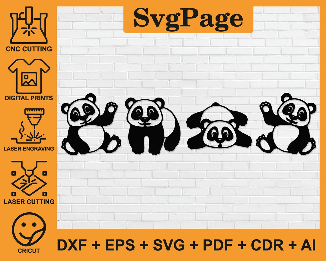 Baby Animal Cute Panda Laser Cut Svg Dxf Files Wall Sticker Engraving ...
