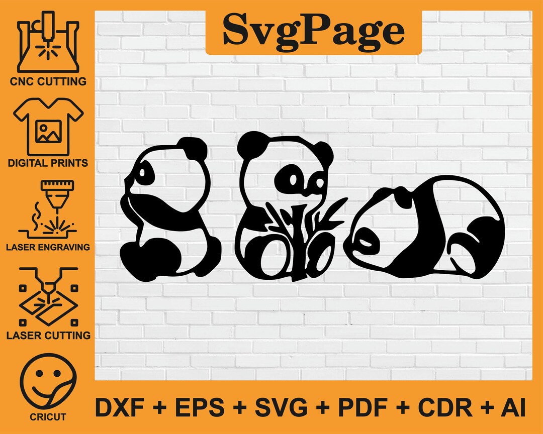 Panda Baby Animal Cute Laser Cut Svg Dxf Ai Files Wall Art Sticker ...