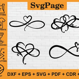 Infinity Liebe Herz Paar Laser geschnitten svg dxf png Dateien Wandkunst Aufkleber Glühlampe Silhouette Vorlage Cnc schneiden digital sofort download