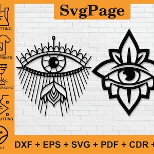 Lotus Eye corte a laser arquivos svg dxf adesivo de arte de parede glowforge gravura silhueta modelo corte cnc vetor digital download instantâneo