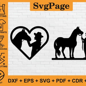 Cowgirl Horse laser cut svg dxf files wall art sticker glowforge engraving silhouette template cnc cutting digital vector instant download