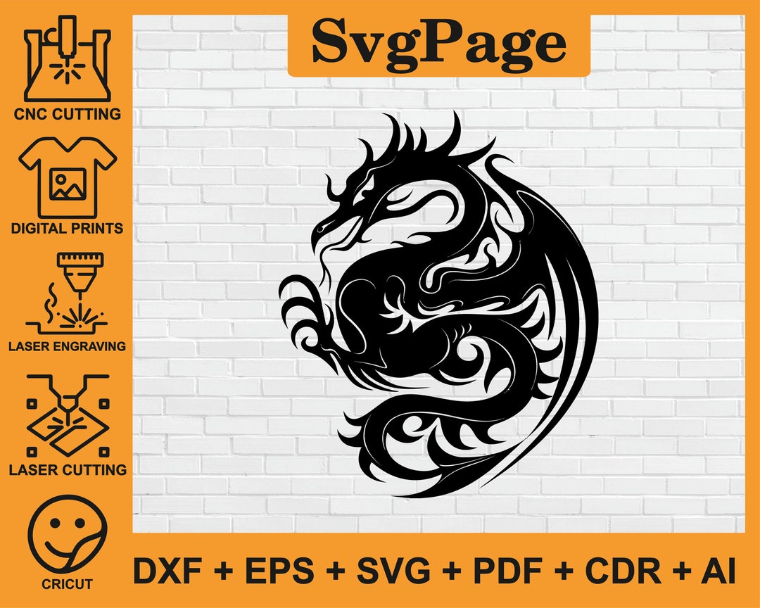 Dragon Laser Cut Svg Dxf Png Files Wall Art Sticker Glowforge Engraving ...