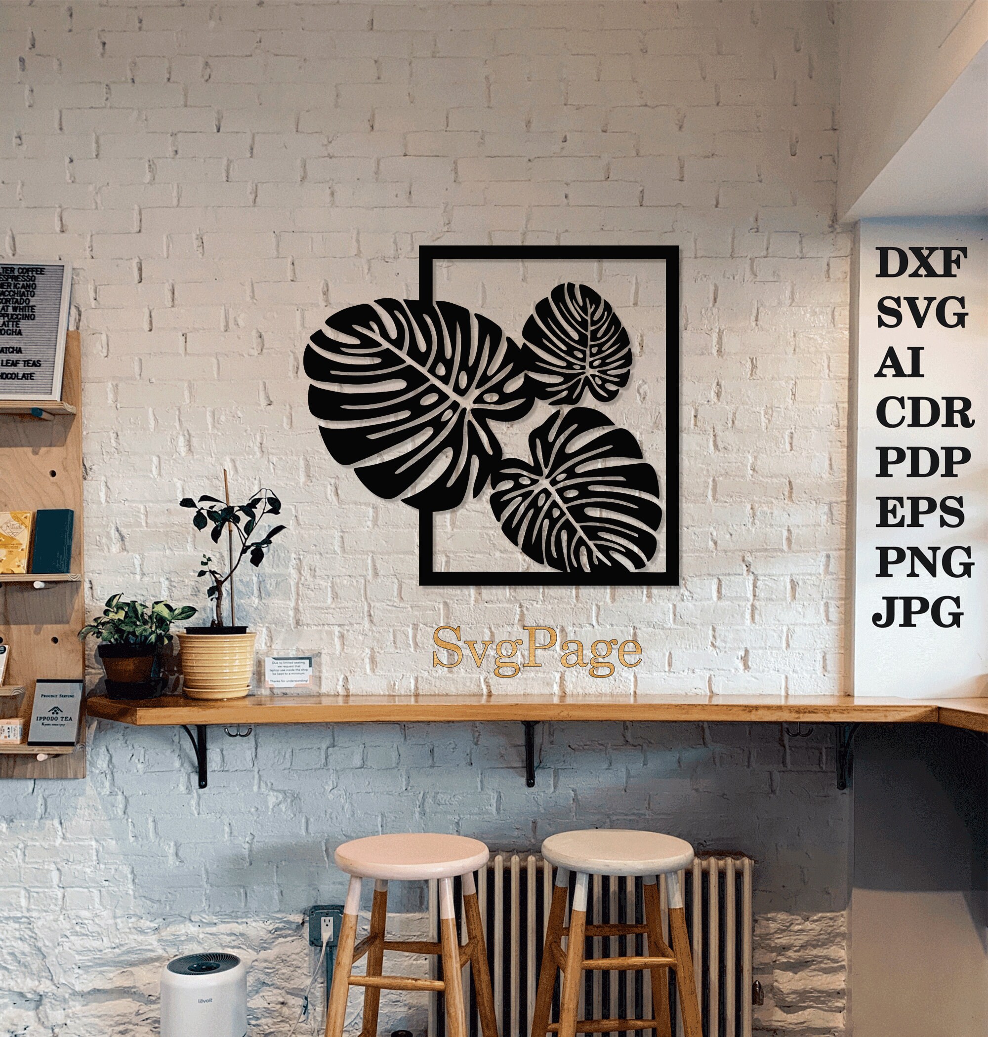Monstera Deliciosa Leaf Flowers Laser Cut Svg Dxf Files Wall Sticker ...