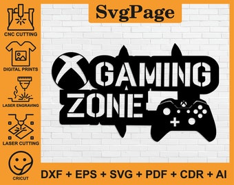 Gaming Zone Gamer laser cut svg dxf files wall art sticker glowforge silhouette template cnc cutting digital instant download
