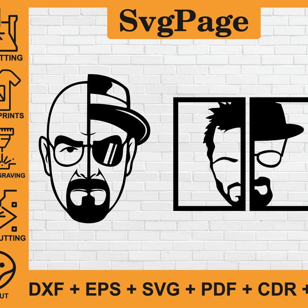 Walter White Heisenberg Breaking Bad laser cut svg dxf files wall art sticker glowforge template cnc cutting router digital instant download