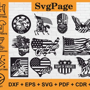 USA America Flag laser cut svg dxf png files wall art sticker glowforge engraving silhouette cnc cutting router digital instant download
