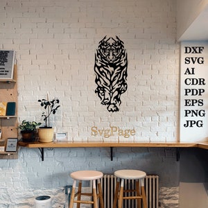Tiger dxf Animal svg laser cut png files wall art sticker glowforge silhouette template cnc cutting router digital instant download