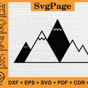 Montaña dxf corte láser archivos svg pared arte pegatina Glowforge grabado silueta plantilla cnc corte vector digital descarga instantánea