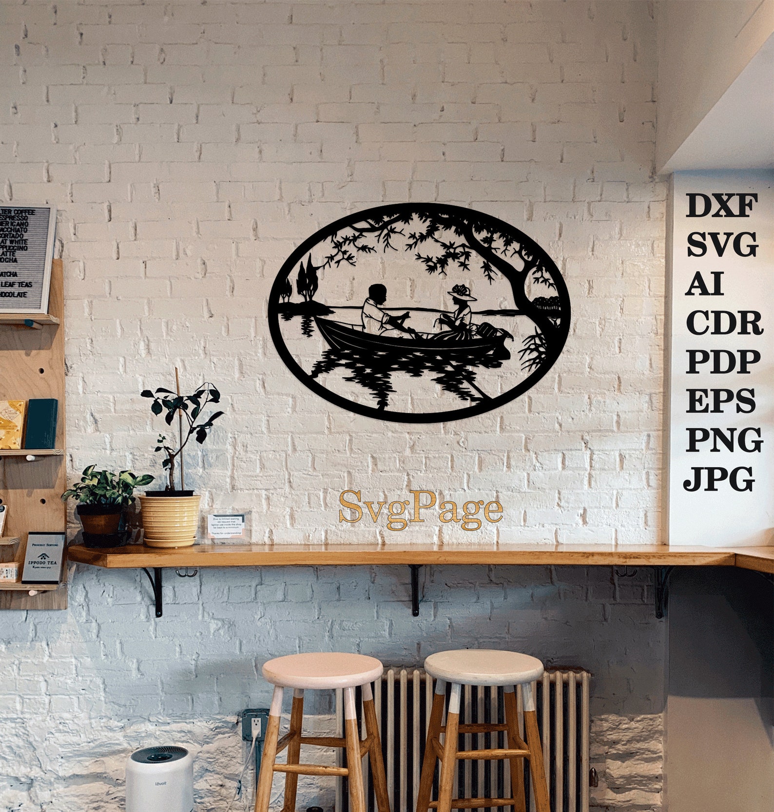 Romantic Vector Dxf Lake Couple Love Romance Laser Cut Svg Dxf Files Wall Art Sticker ...