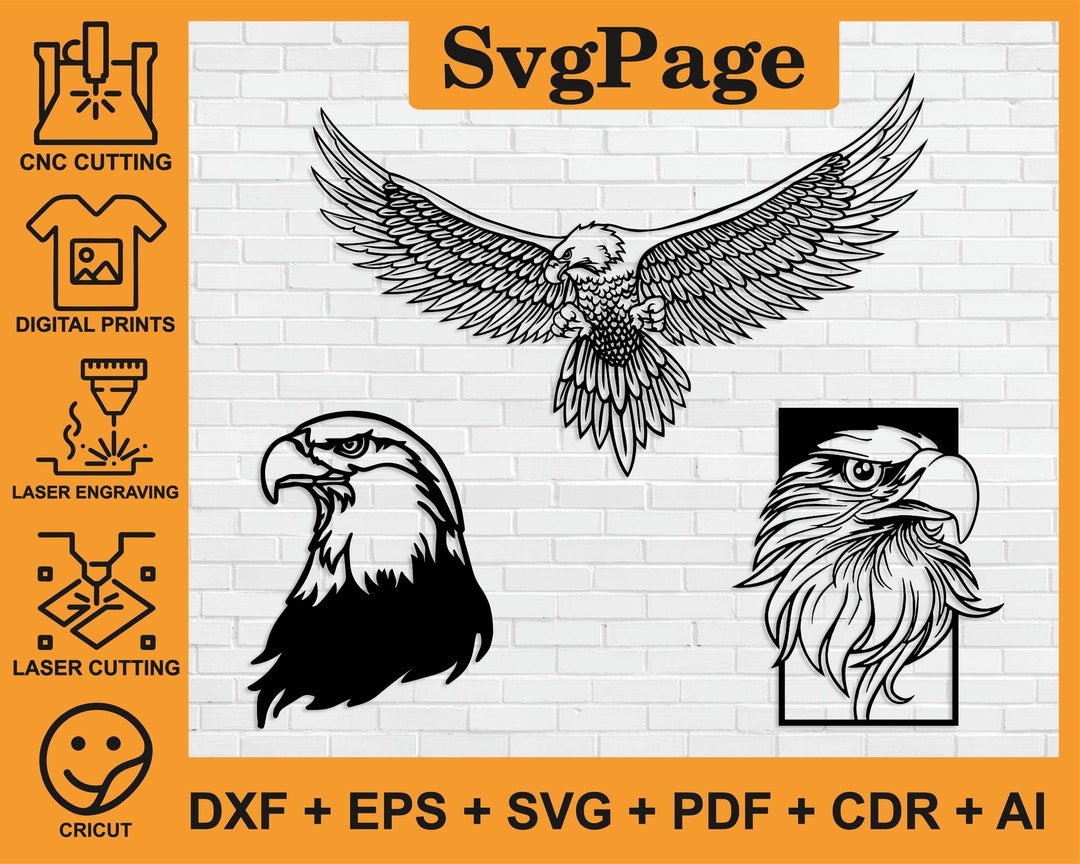 Eagle Laser Cut Svg Dxf Png Files Wall Art Sticker Glowforge Engraving ...