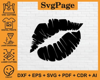 Lippen Kuss Laser geschnitten svg dxf pdf png Dateien Wandaufkleber Glowforge Silhouette Vorlage CNC Schneideplotter Digitaler Sofort Download