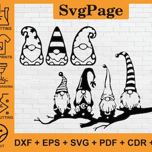 Gnomes Garden Art laser cut svg dxf png files wall art sticker glowforge silhouette template cnc cutting router digital instant download