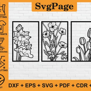 Tulpe Blumen lasergeschnittene SVG-Dxf-Dateien Wandkunst Aufkleber Glowforge Gravur Silhouette Vorlage CNC-Schneiden digitaler Vektor sofortiger Download