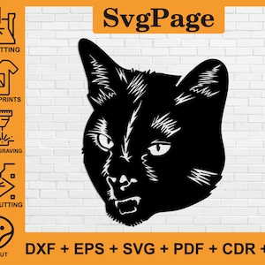 Cat dxf Animal svg laser cut png files wall art decal sticker glowforge silhouette template cnc cutting router digital instant download