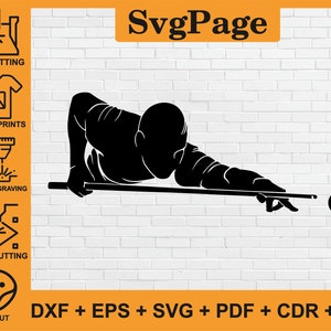 Billard Cue Sport Laser geschnitten svg dxf pdf png Dateien Wandaufkleber Glowforge Silhouette Vorlage CNC Schneideplotter
