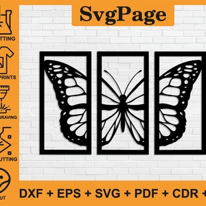 蝶 dxf svg レーザーカット png pdf ファイル ウォールアート ステッカー glowforge テンプレート cnc 切断 デジタル ベクトル インスタント ダウンロード