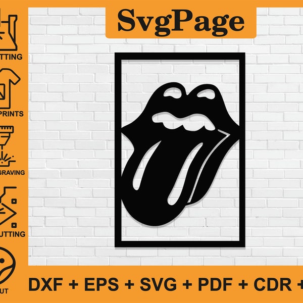 The Rolling Stones dxf Rock svg laser cut files wall art sticker glowforge silhouette template cnc cutting router digital instant download