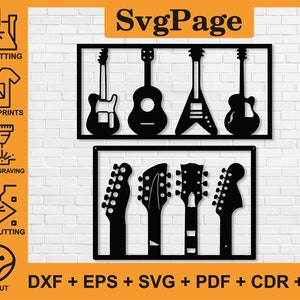 Electro Bass klassieke gitaar lasergesneden SVG DXF PNG-bestanden muur kunst sticker Glowforge gravure sjabloon CNC snijden digitale vector download