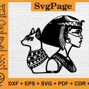 Cleopatra Egyptian Queen laser cut svg dxf png files wall art sticker glowforge silhouette template cnc cutting digital instant download