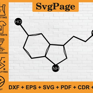 Serotonin chemistry symbols laser cut svg dxf png files wall art sticker glowforge template cnc cutting digital vector instant download