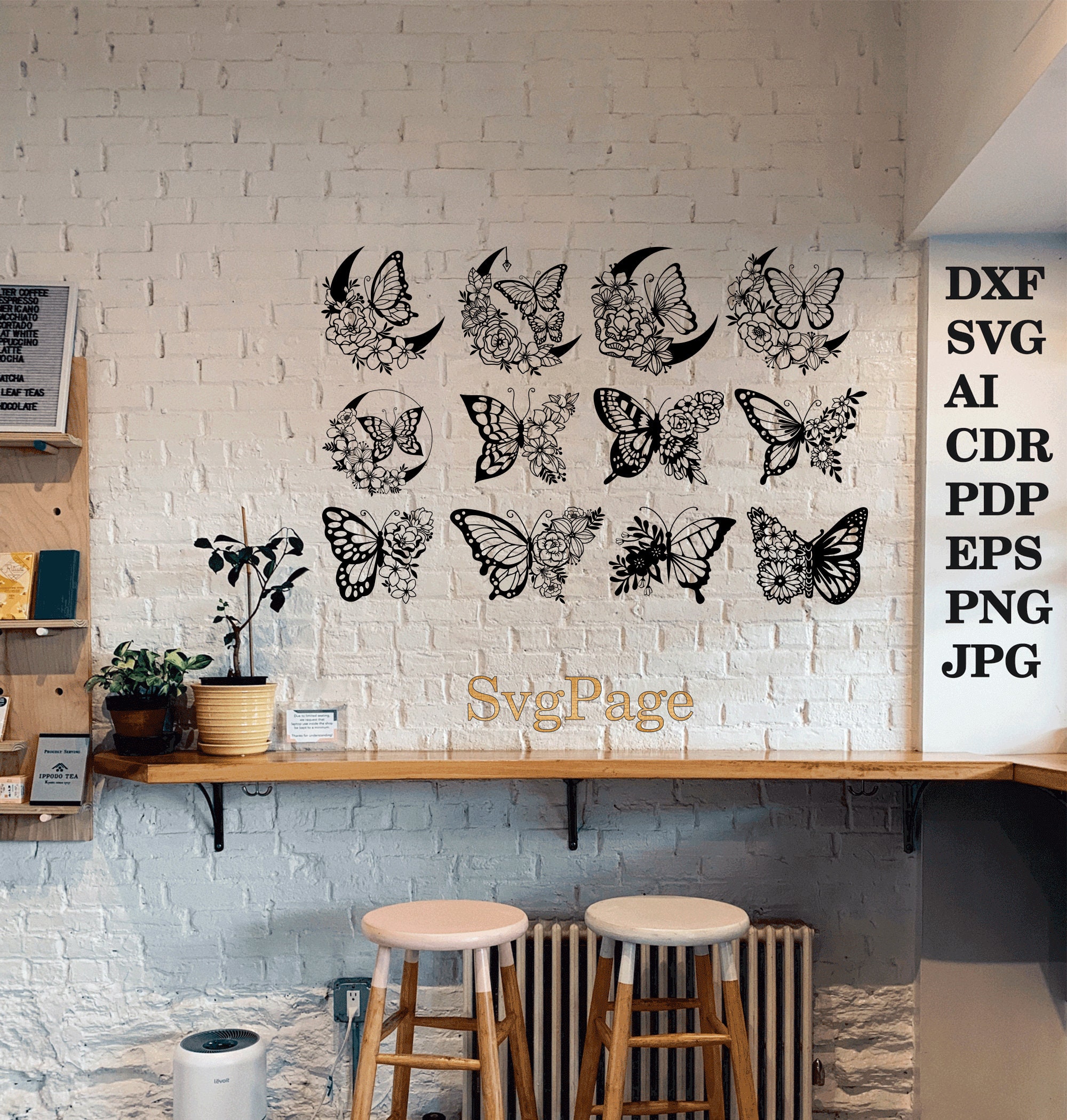 Buttefly Dxf Butterfly Dxf Floral Flowers Svg Laser Cut Png Pdf Files Wall Art ...