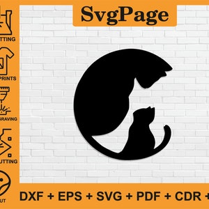 Cat Kitten Love laser cut svg dxf png files wall art decal sticker glowforge silhouette template cnc cutting router digital instant download