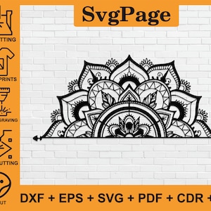 Mandala Lotus taglio laser file SVG DXF PNG adesivo da parete Glowforge silhouette modello CNC router digitale vettoriale download immediato