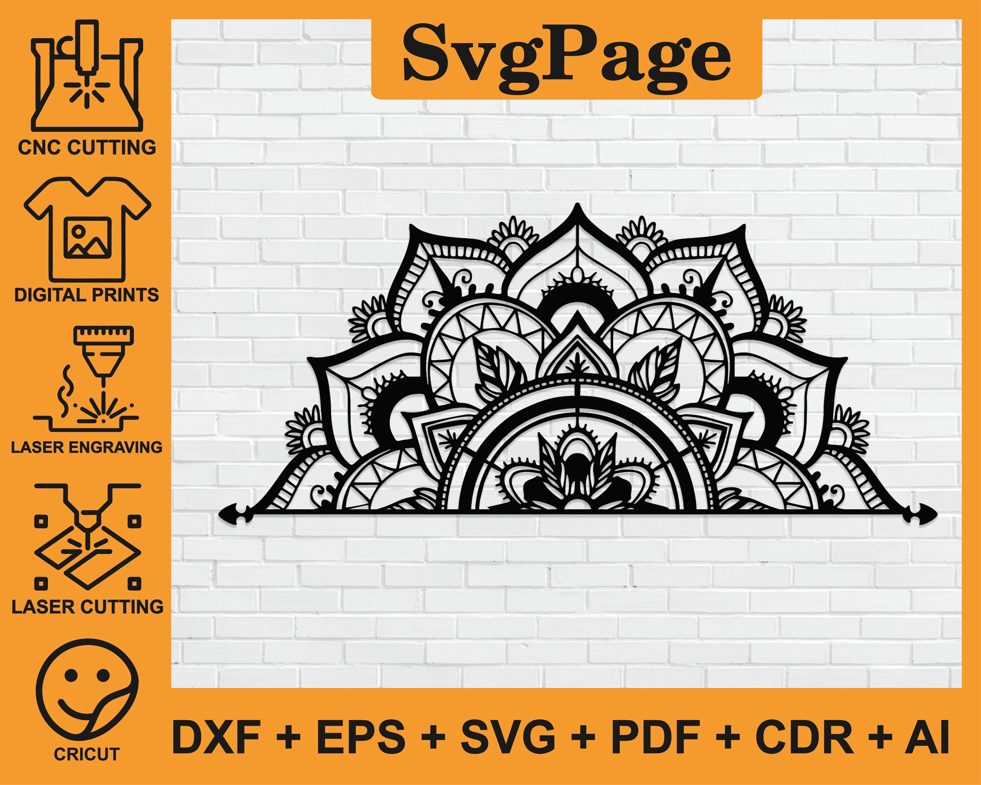 Mandala Lotus Laser Cut Svg Dxf Png Files Wall Art Sticker Glowforge ...
