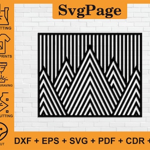 Geometryczna góra laserowo wycinane pliki svg dxf naklejka ścienna grawerowanie szablon kalkomanii papier cnc cięcie router cyfrowe wydruki wektorowe do pobrania