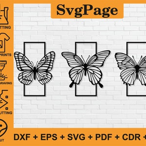 蝶 dxf ホームデコレーション レーザーカット svg png pdf ファイル ウォールアートステッカー glowforge テンプレート cnc 切断 デジタルベクター インスタントダウンロード