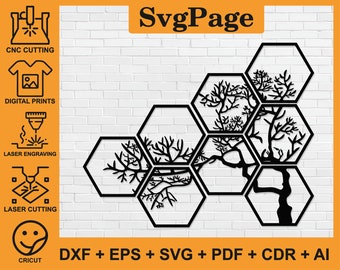 Baum Dxf Zweig svg Laser geschnitten Png-Dateien Wand Kunst Aufkleber Glühlampe Silhouette Vorlage CNC-Schneidefräser digitaler Vektor-Sofortdownload