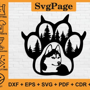 Dog Paw Tree Nature corte láser svg dxf png archivos pared arte pegatina Glowforge calcomanía silueta plantilla cnc corte descarga vectorial digital