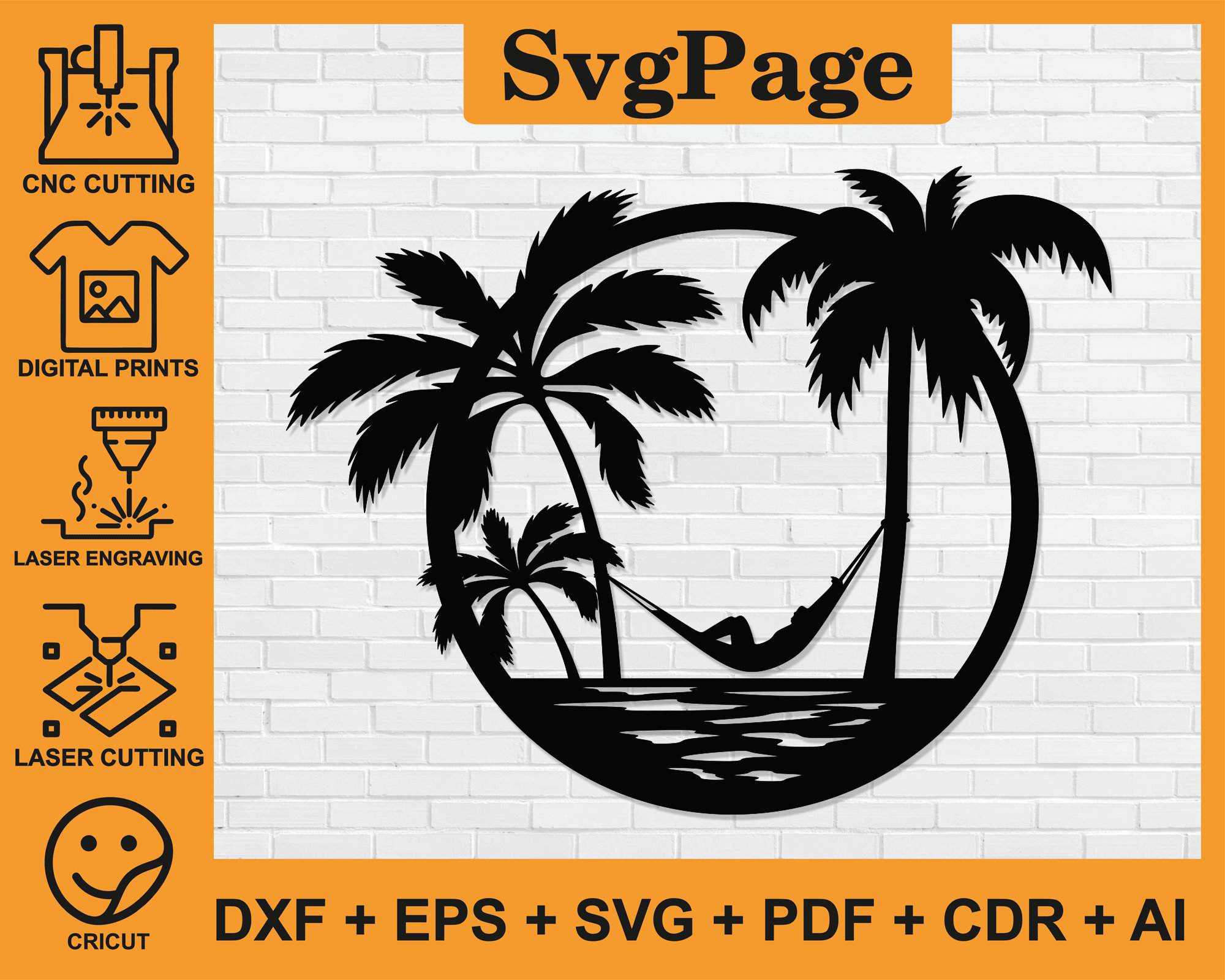 Beach Wave Ocean Palm Tree Laser Cut Svg Dxf Png Files Wall Art Sticker ...