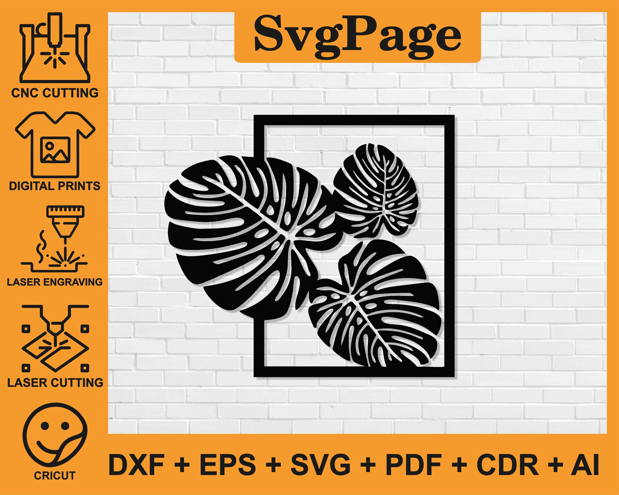 Monstera Deliciosa Leaf Flowers Laser Cut Svg Dxf Files Wall Sticker ...