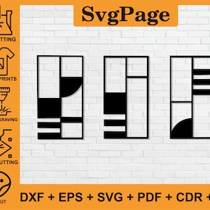 Modern Geometric Wall Art Decor laser cut svg dxf file sticker pdf silhouette template cnc cutting router digital vector instant download