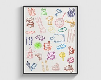 Kitchen Art Print: Colorful Food Illustration (Digital Download)