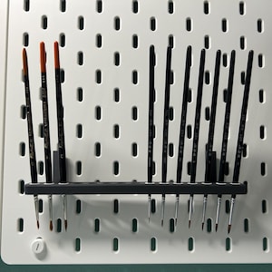 Miniature Brush Holder / Organizer with Interchangeable Inserts (x24), Holds 15 Brushes. For Ikea SKADIS Pegboard. Optional Stand.