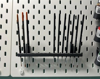 Miniature Brush Holder / Organizer with Interchangeable Inserts (x24), Holds 15 Brushes. For Ikea SKADIS Pegboard. Optional Stand.