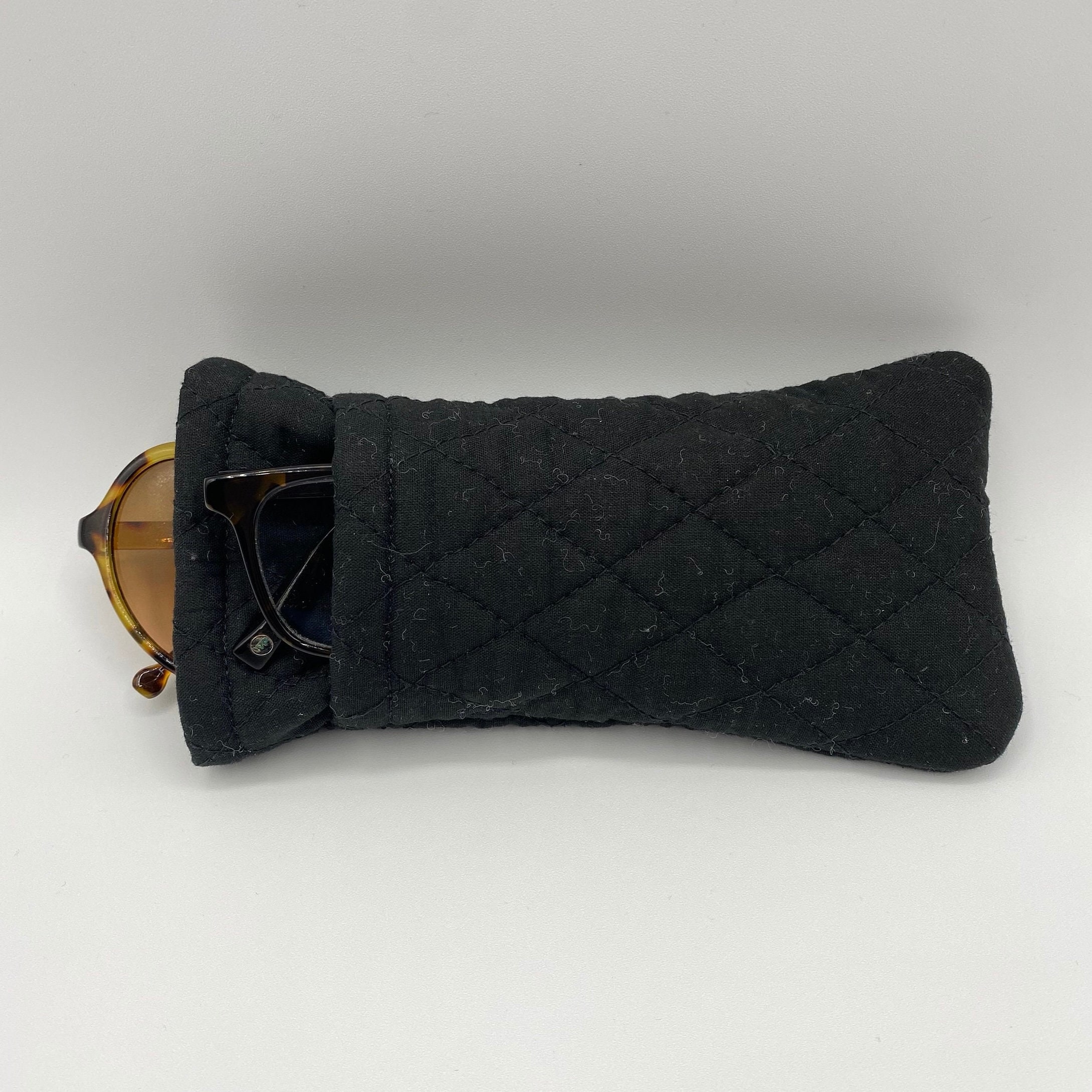 Black Eyeglass and Sunglass Double Pocket Quilted Soft Fabric Padded Case