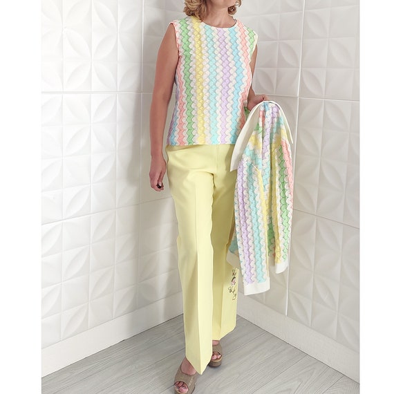 Vintage 60s Sears Fashions Set Rainbow Knit Cardi… - image 3