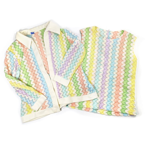 Vintage 60s Sears Fashions Set Rainbow Knit Cardi… - image 1