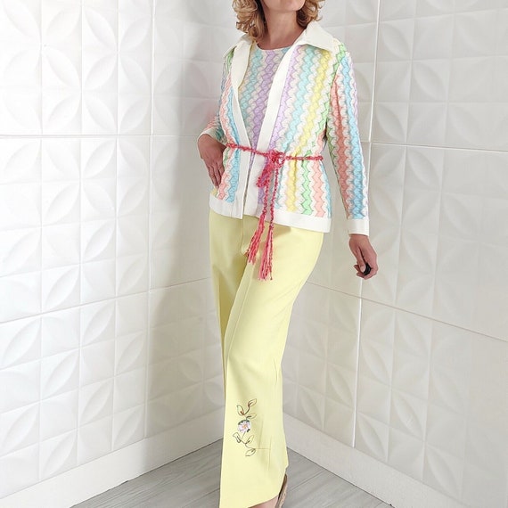 Vintage 60s Sears Fashions Set Rainbow Knit Cardi… - image 10