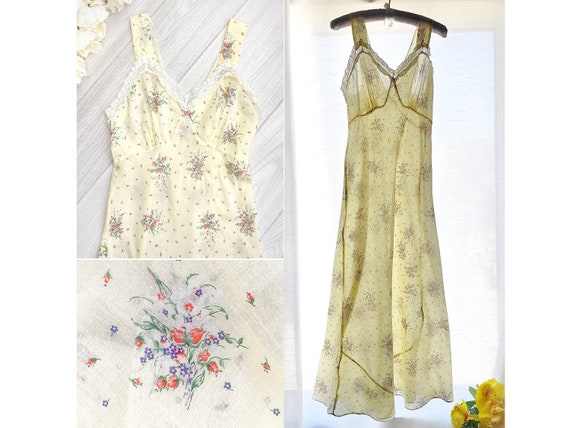 Vintage 30s 40s Sheer Cotton Bias Dress Rare Maxi… - image 1
