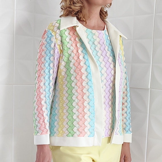 Vintage 60s Sears Fashions Set Rainbow Knit Cardi… - image 5
