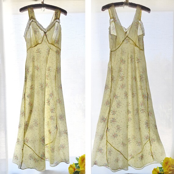 Vintage 30s 40s Sheer Cotton Bias Dress Rare Maxi… - image 2