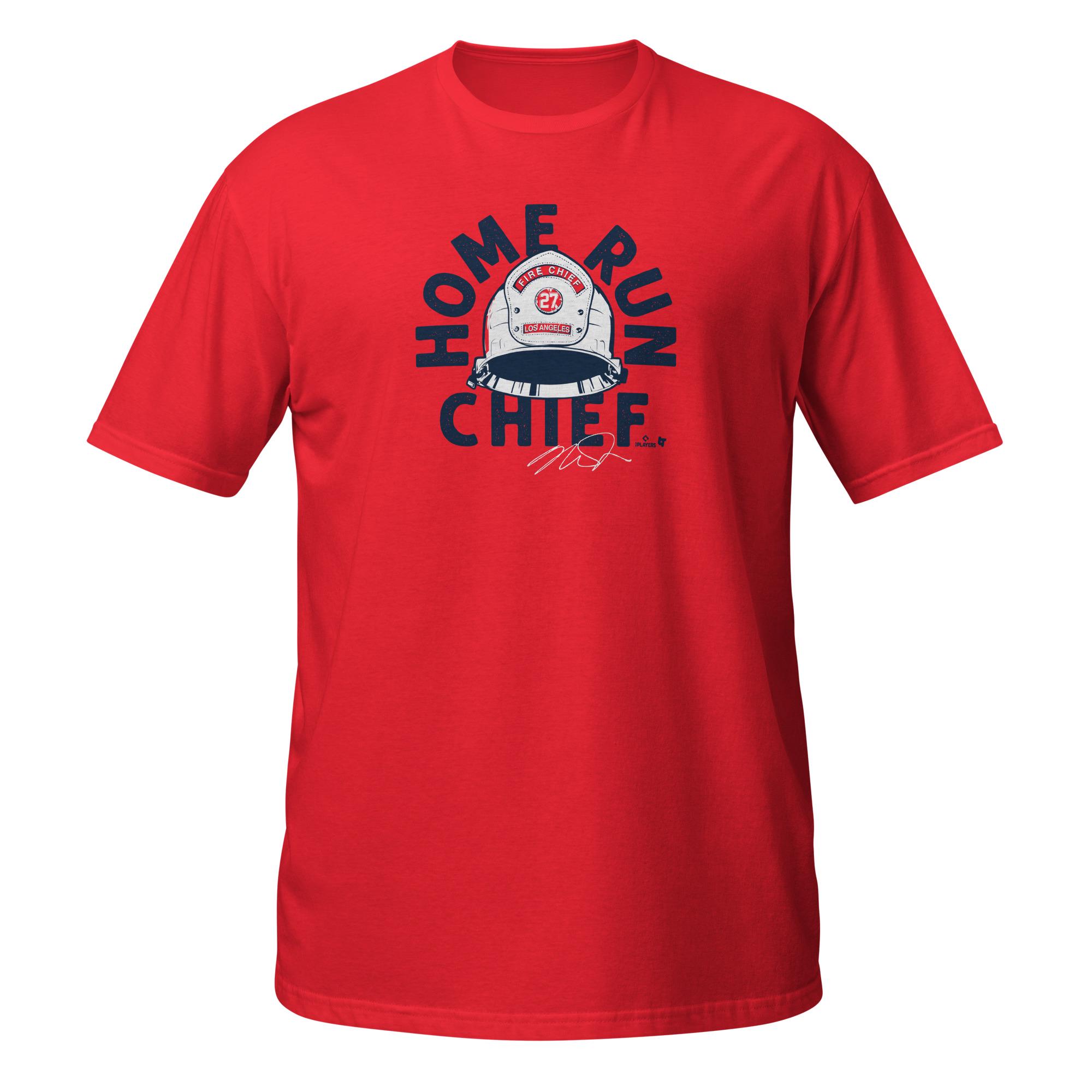 500 LEVEL Mike Trout Cartoon T-Shirt - Officially Licensed MLB Player Tee (Red, Medium)
